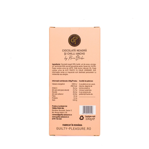 Poza cu Ciocolată neagră cu chilli Ancho, Guilty Pleasure, 100g