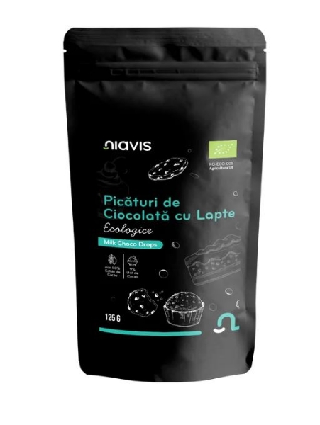Poza cu Picături de ciocolată cu lapte Bio, Niavis, 125g